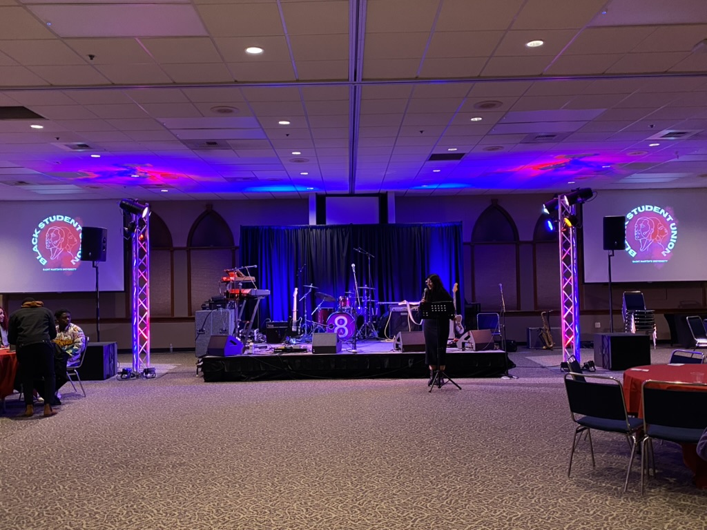 Black Student Union — full production, lighting towers, dual projection